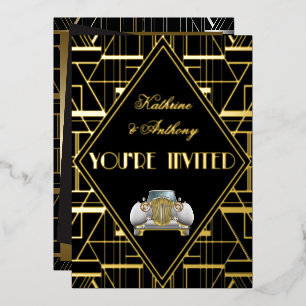 Klassische Gatsby-Deco-Hochzeitseinladung Folieneinladung