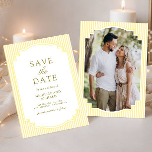 Klassische gelb gestreifte Foto-Hochzeit Save The Date