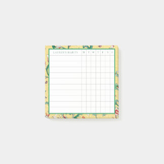 Klassische Gelb- und Grüne Chinoiserie Habit Track Post-it Klebezettel