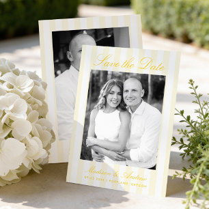 Klassische gelbe Streifen-Foto-Hochzeit Save The Date