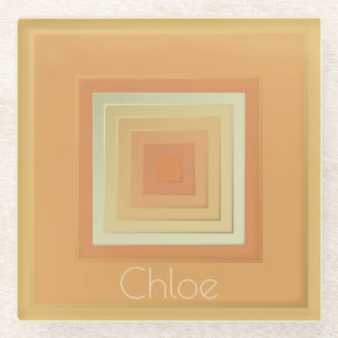 Klassische geometrische Quadrate (weich gelb & ora Glasuntersetzer