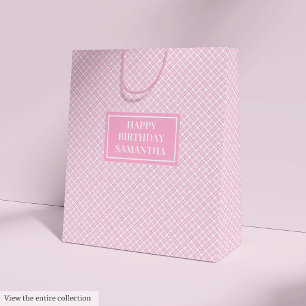 Klassische Geschenktasche mit Monogramm Rosa Karo  Mittlere Geschenktüte