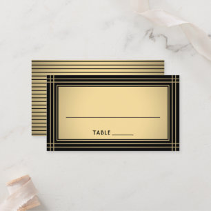 Klassische gestreifte Border Chic Schwarz & Gold B Platzkarte
