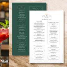 Klassische Getränkeliste Restaurant Minimalistisch