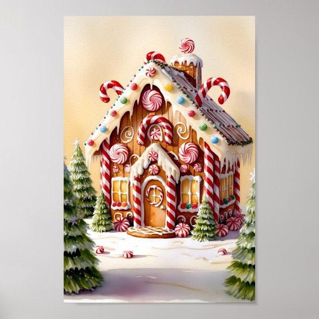 Klassische Gingerbrot House Scene Print Poster (Vorne)