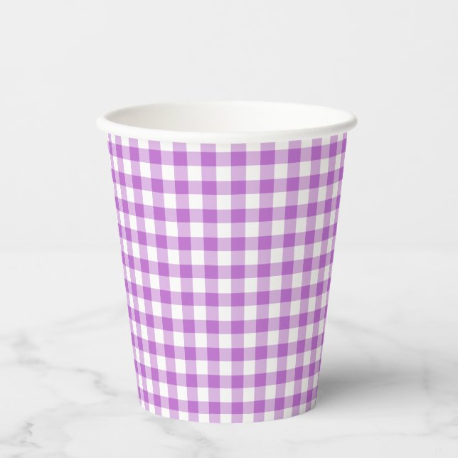 Klassische Gingham-Orchidee Lila Pappbecher (Vorderseite)