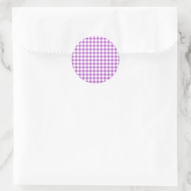Klassische Gingham-Orchidee Lila Runder Aufkleber (Tasche)