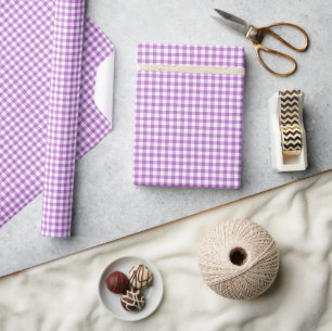 Klassische Gingham-Orchidee Violett Geschenkpapier