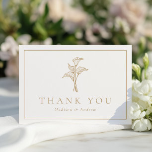 Klassische Gold-Calla-Lily-Hochzeit Dankeskarte