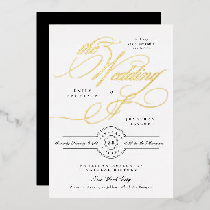 Klassische Gold-Kalligrafie-Hochzeit Folieneinladung