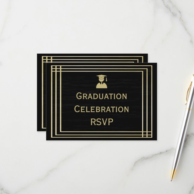 Klassische Gold- und Black Graduation Party RSVP Karte (Vorderseite/Rückseite Beispiel)