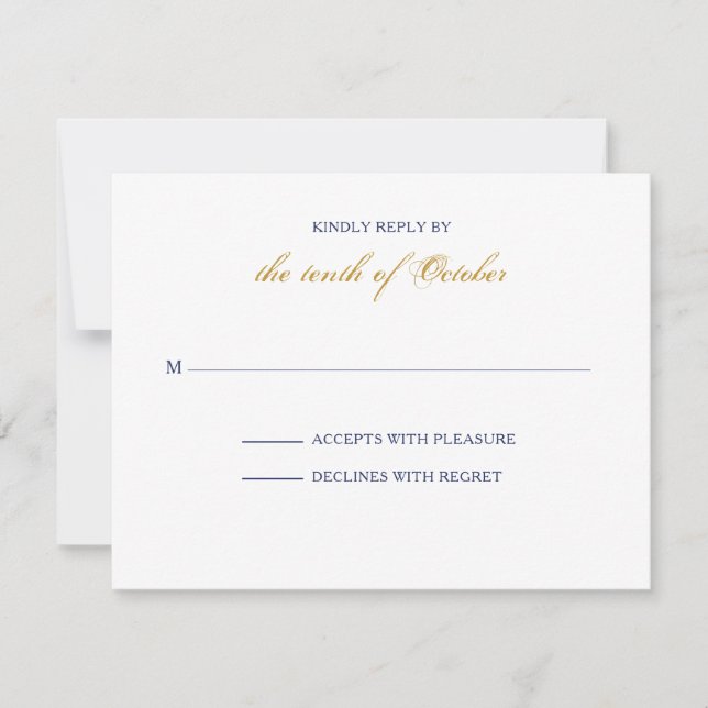 Klassische Gold- und Navy-SVP-Karte RSVP Karte (Vorderseite)