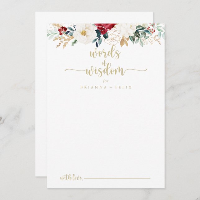 Klassische goldene blumenreiche Hochzeitwörter der Hinweiskarte (Vorne/Hinten)