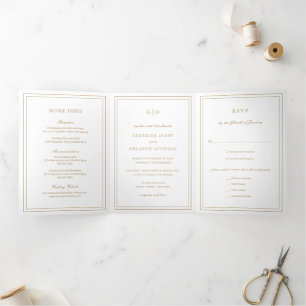 Klassische goldene elegante Hochzeit Dreifach Gefaltete Einladung