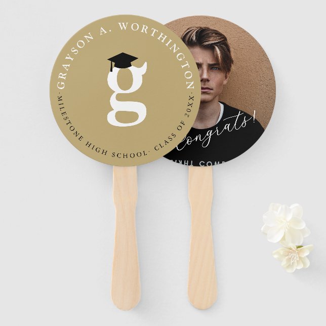 Klassische goldene Monogramm 'G' moderne Abschluss Fächer (Vorne und Hinten)
