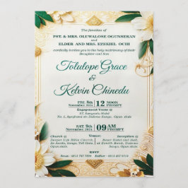 Klassische goldene und grüne florale Hochzeitseinl Einladung