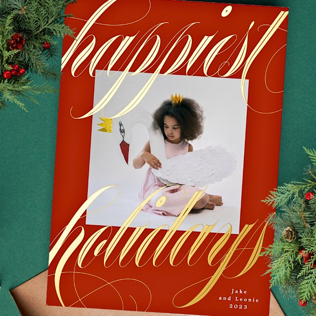 Klassische Goldkalligraphie ein Foto Folien Feiertagskarte (Von Creator hochgeladen)