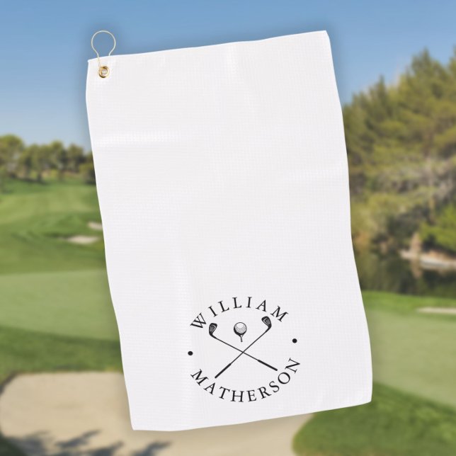 Klassische Golfklubs Personalisierter Name Golfhandtuch (Classic Golf Clubs Personalized Name Golf Towel)