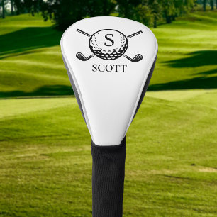 Klassische Golfschläger Monogramm Name Schwarz Wei Golf Headcover