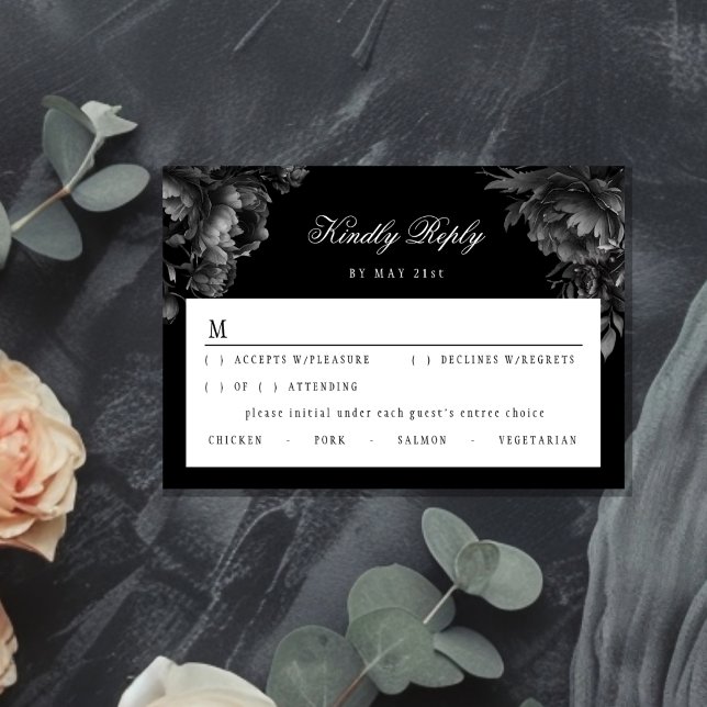 Klassische Gotische Black Wedding RSVP Karte (Von Creator hochgeladen)