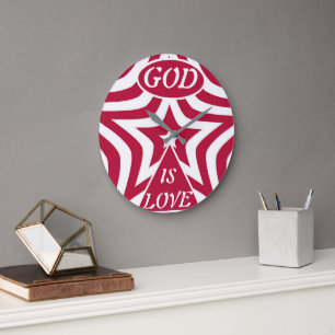 Klassische Gott ist Liebe Stern Rot & Weiß Wanduhr