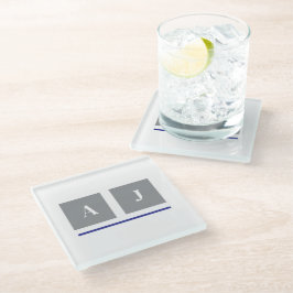 Klassische Grau-Weiß-Initialen Glasuntersetzer