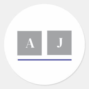 Klassische Grau-Weiß-Initialen Runder Aufkleber