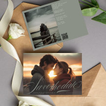 Klassische graugrüne Kalligrafie QR Code Zwei Foto