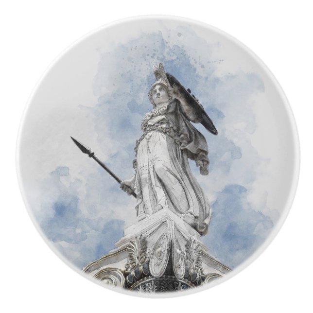 Klassische griechische Athena-Statue - dekorativ Keramikknauf (Vorderseite)