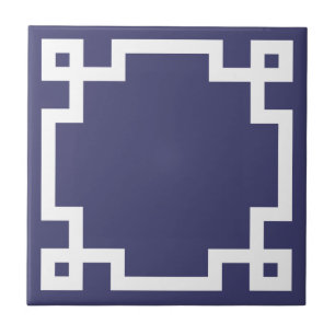 Klassische griechische Schlüsselbordüre Navy Blau Fliese