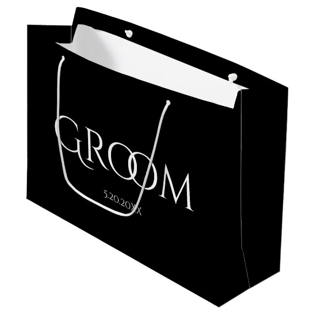 Klassische Groom Schwarz und Weiß große Geschenkta Große Geschenktüte (Vorderseite Schrägansicht)