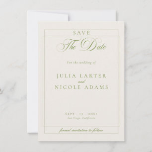 Klassische grüne Elfenbein-Kalligrafie-Hochzeitsfo Save The Date