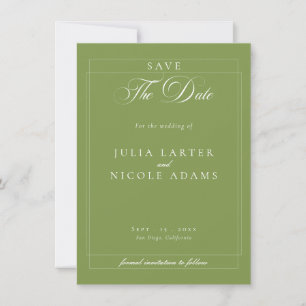 Klassische grüne Elfenbein-Kalligrafie-Hochzeitsfo Save The Date
