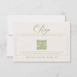 Klassische grüne Elfenbein-Kalligrafie QR-Code-Hoc RSVP Karte