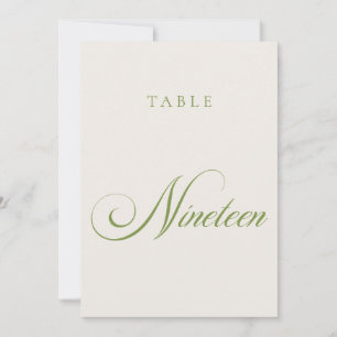 Klassische grüne Kalligrafie Hochzeit Tischnummer