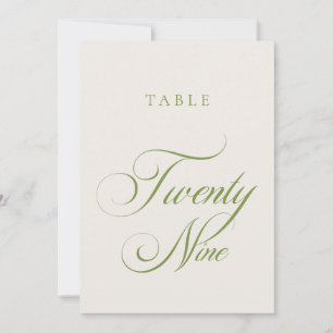 Klassische grüne Kalligrafie-Hochzeitstisch-Nummer Einladung