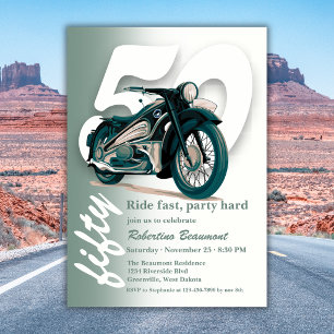 Klassische grüne Motorradfahrt zum 50. Geburtstag Einladung
