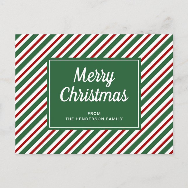 Klassische grüne und rote Streifen frohe Weihnacht Postkarte (Vorderseite)