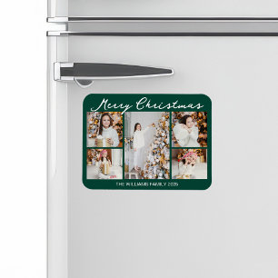Klassische grüne Weihnachts-Fotocollage Magnet