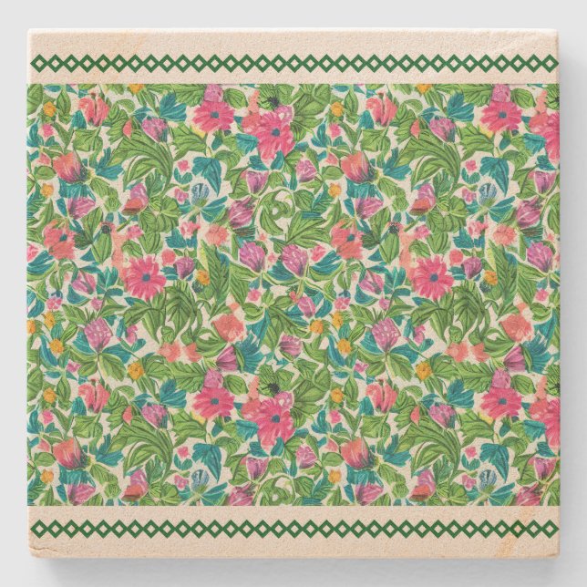 Klassische Grünfläche mit Blumengarten Steinuntersetzer (Vorderseite)