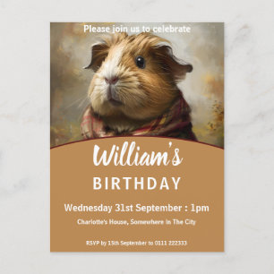 Klassische Guinea Schweineportrait Geburtstagspart Einladungspostkarte