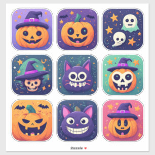Klassische Halloween-Symbole Kürbis Hexe Fledermau Aufkleber