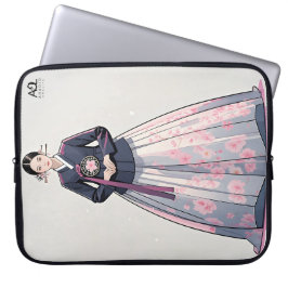 Klassische Hanbok-Frau mit Kirschblüten Laptopschutzhülle