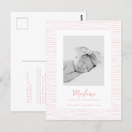 Klassische handgezeichnete Rosa Streifen Geburtsan Postkarte