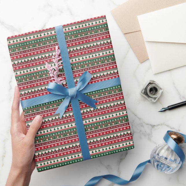 Klassische hässliche Weihnachtspullover-Streifen Geschenkpapier (Schenken)
