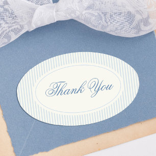 Klassische hellblaue Streifen Danke Hochzeit Ovaler Aufkleber