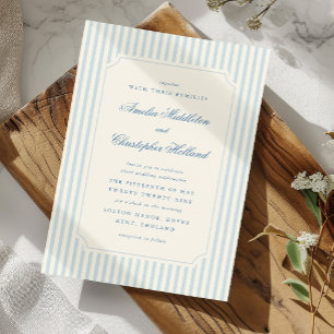 Klassische hellblaue Streifen Hochzeit Einladung