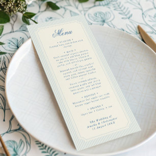 Klassische hellblaue Streifen Hochzeit Menükarte