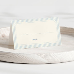 Klassische hellblaue Streifen Hochzeit Platzkarte