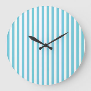 Klassische hellblaue und weiße vertikale Streifen Große Wanduhr